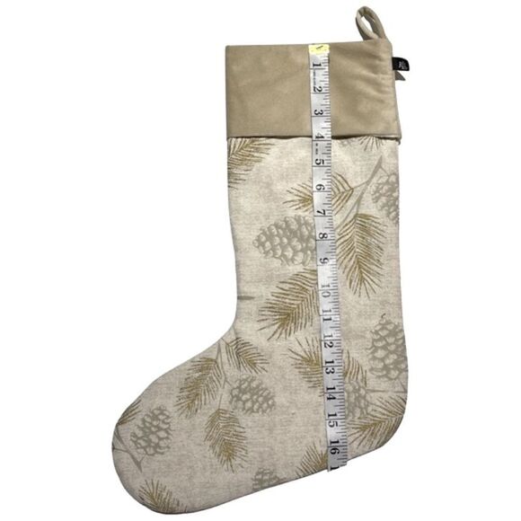 Ralph Lauren Holiday Christmas Gold Tan Pine Cones & Bough Ivory Stocking NWT - Picture 5 of 10